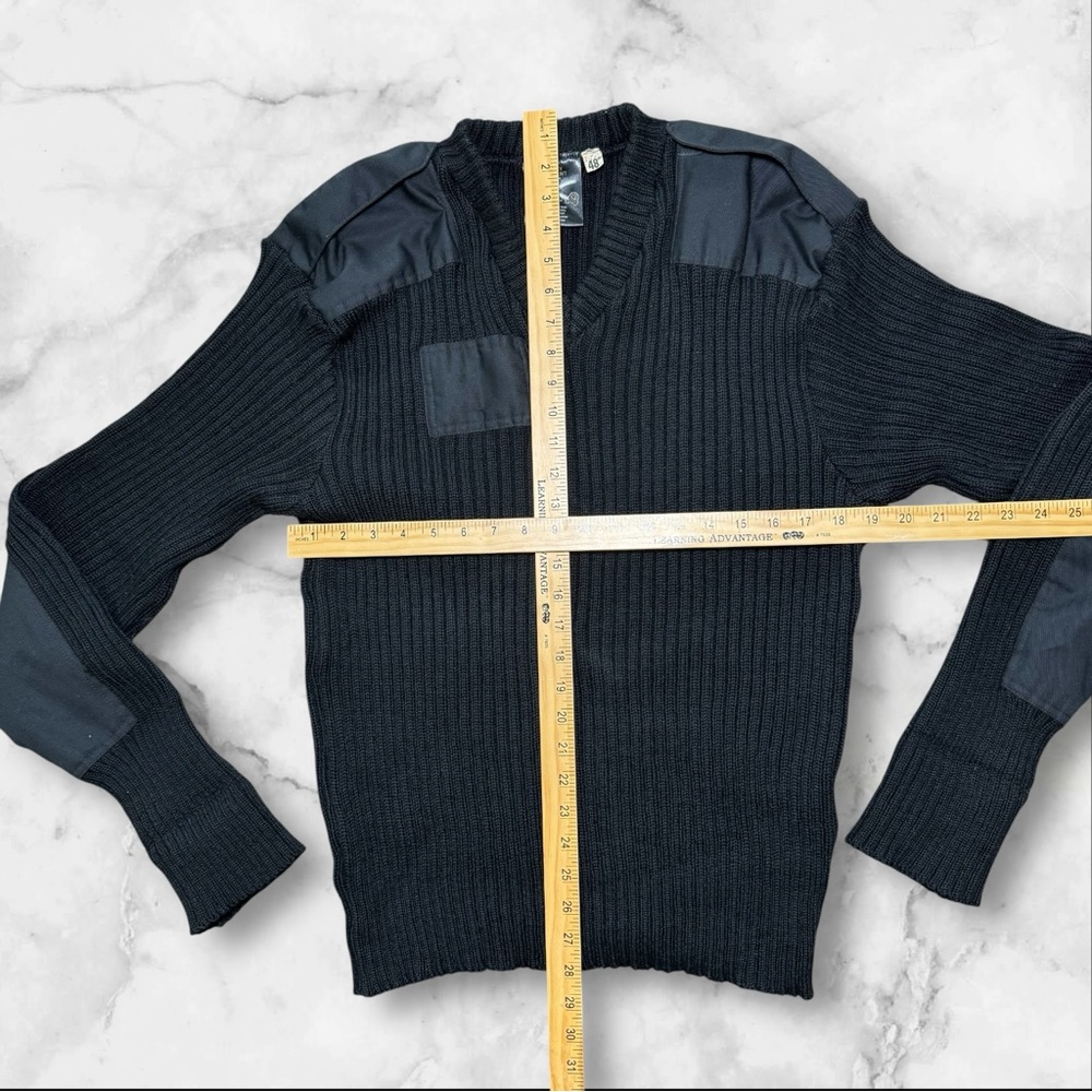 Military Equipment Sweater Pullover LS Black Elbow Patches Epaulettes Wool Sz 48 - Picture 5 of 8
